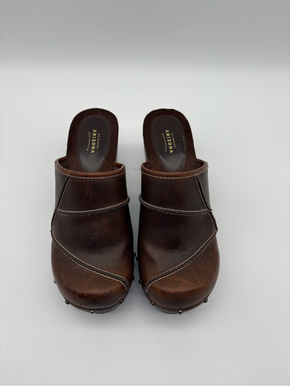 The Original Arizona Jean Company Brown Studded Wooden Clogs Mules Size 8.5